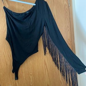One sleeve fringe bodysuit